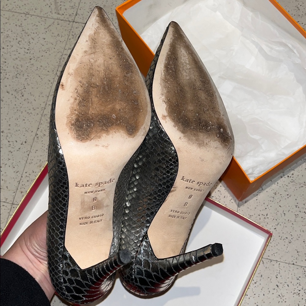 Kate Spade New York Lollipop Pumps-Pewter-made in Italy Metallic Silver Heels- 9 - Picture 7 of 15
